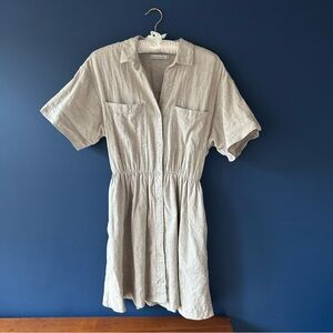 Abercrombie & Fitch Linen Cotton Light Tan Button-Up Mini Dress size small tall